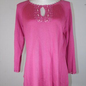 RQT Dusty Rose Beaded Rhinestones Pullover Sweater Size Large